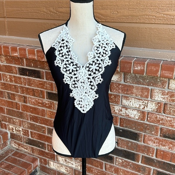 Blooming Jelly Vintage One Piece Swimsuit Lace Tummy Control Halter Swimsuit L - Picture 1 of 9